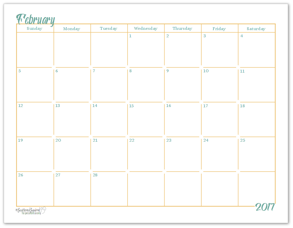 2017 Full Size Monthly Calendar Printables Are Here 