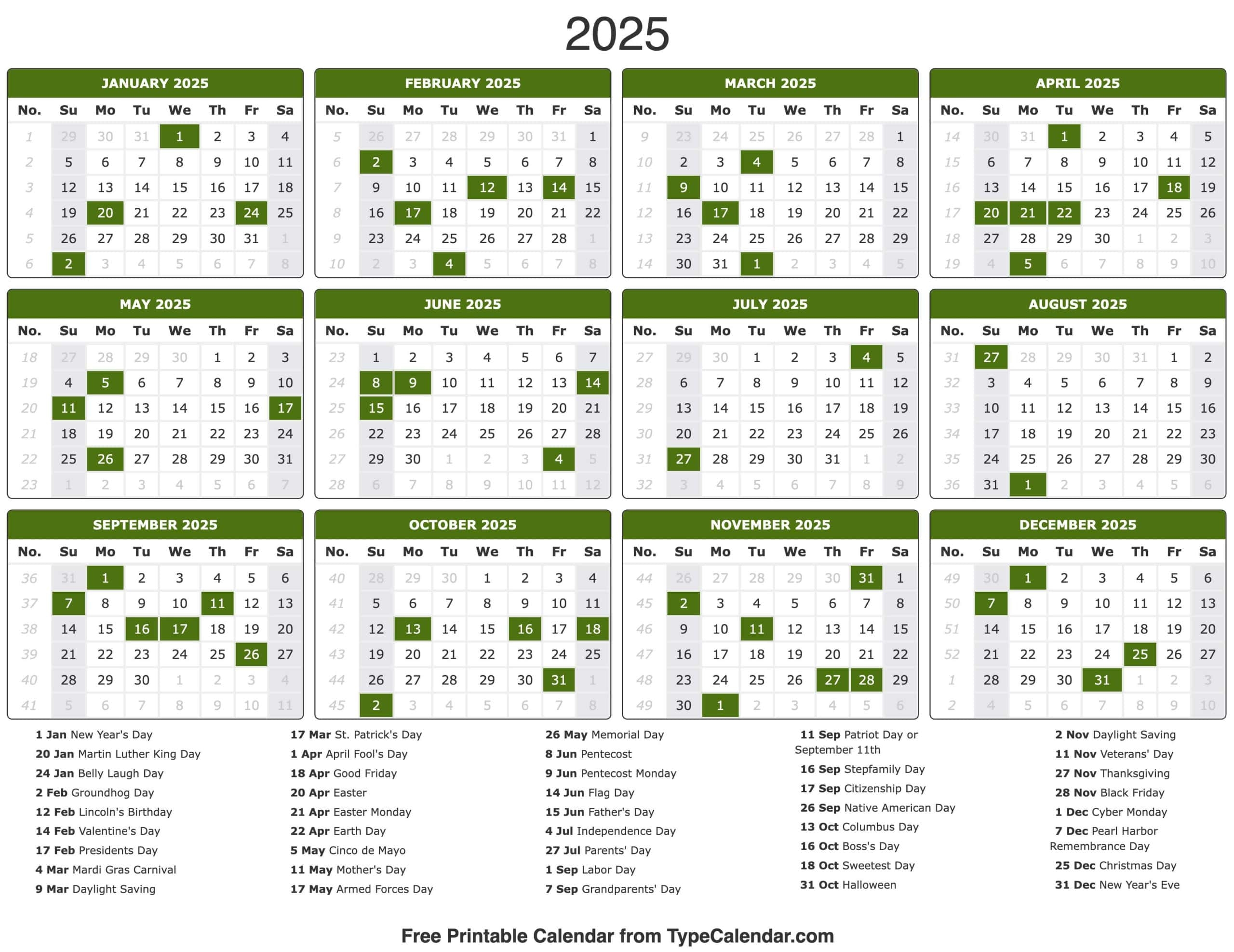 2025 Printable Calendar One Page With Holidays