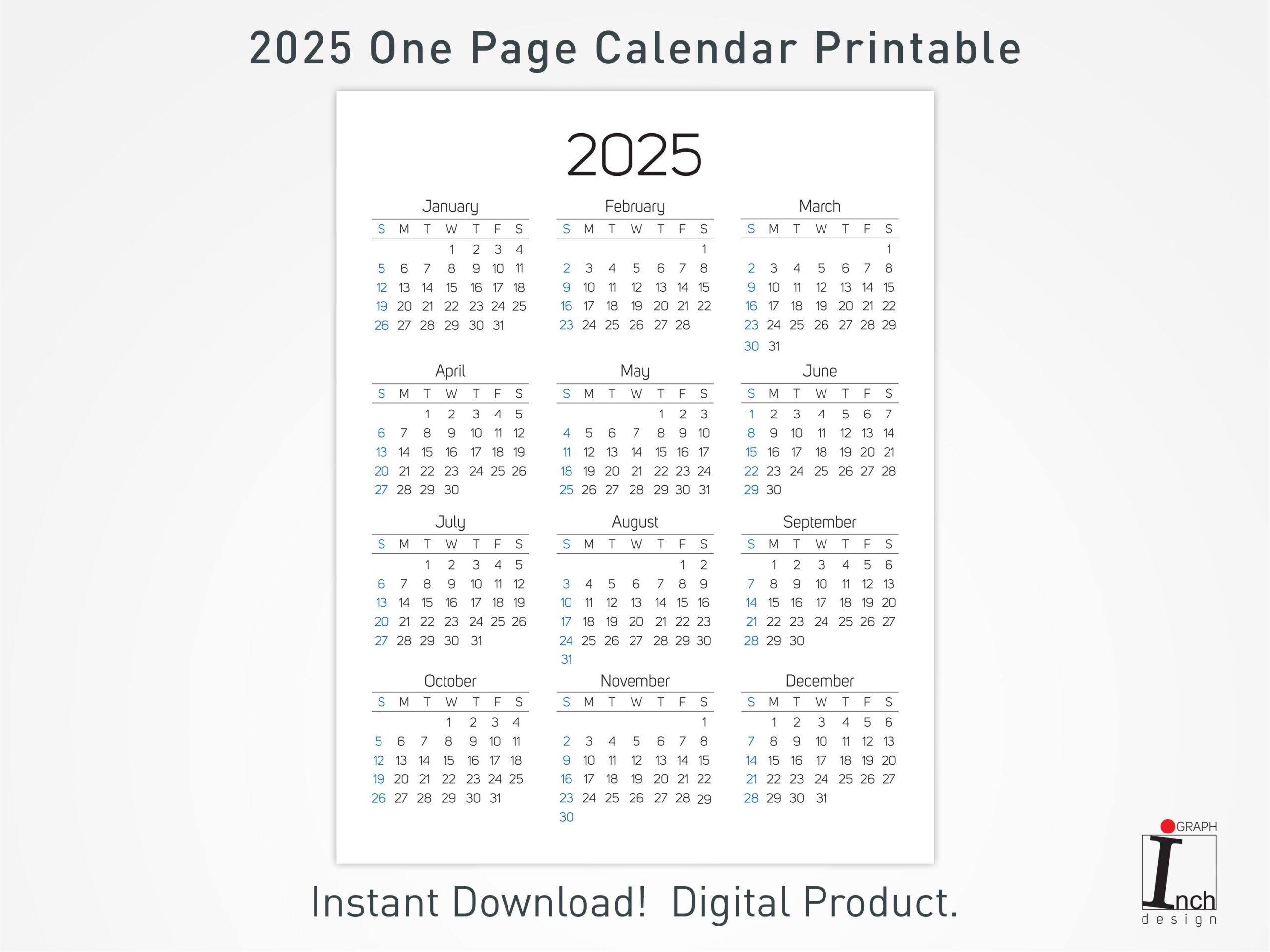 2025 Printable Calendar 12 Months One Page Calendar Wall Calendar 2025 Desk Calendar Minimalist Home Calendar Decoration Etsy