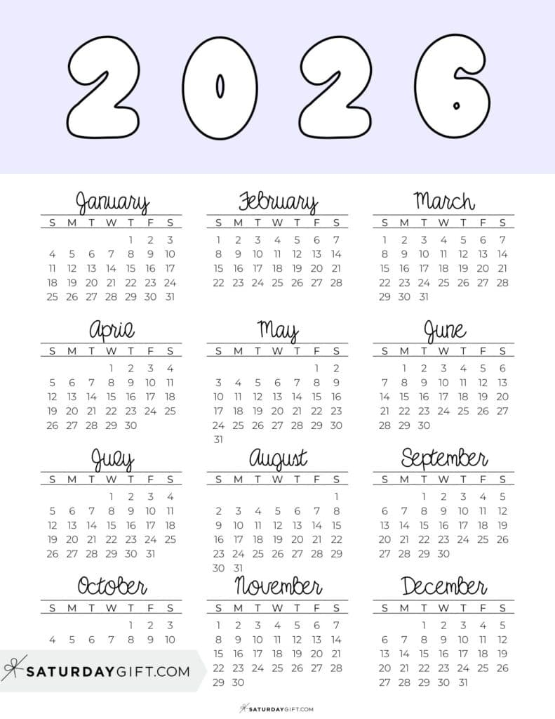 2026 Yearly Calendar Printable 35 Cute Free 2026 Annual Calendars