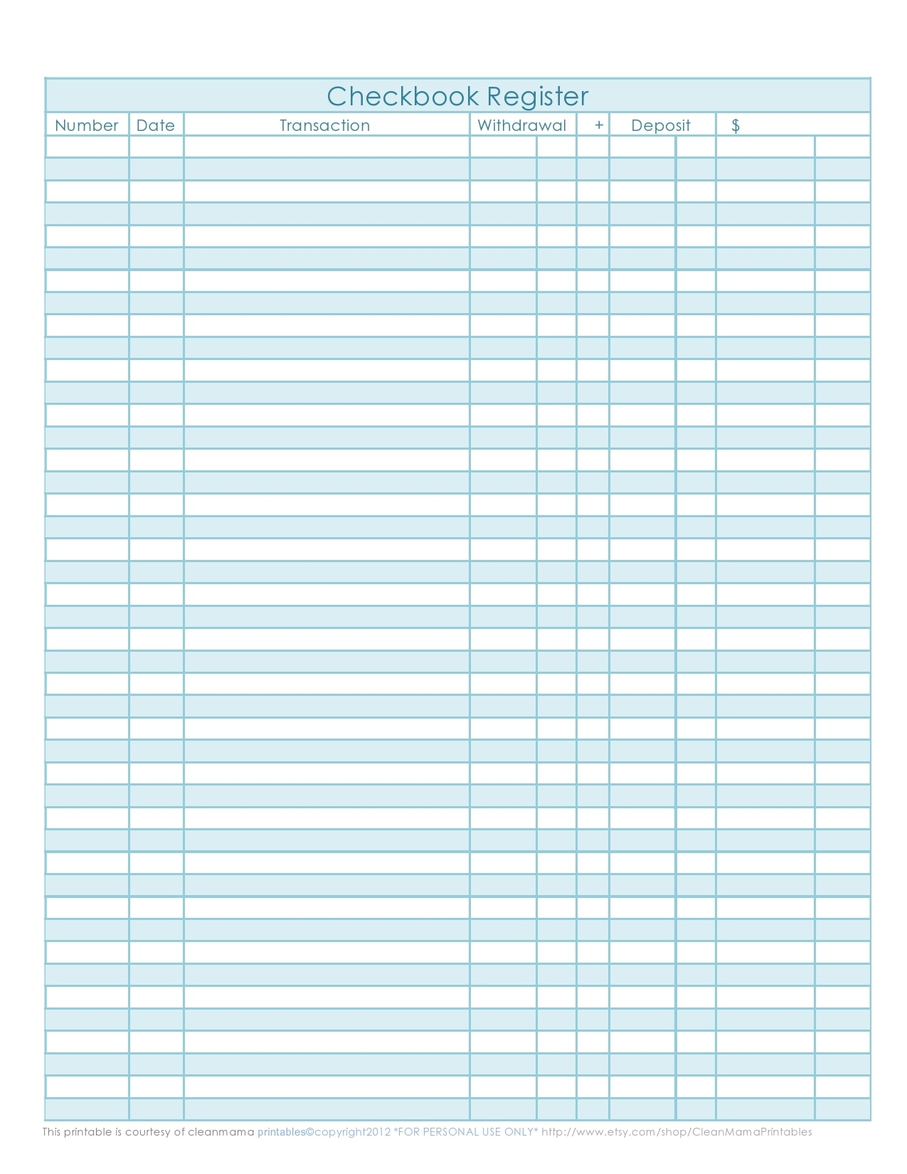 Free Printable Check Register Full Page