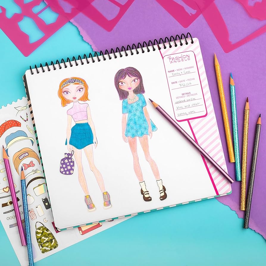 Amazon Fashion Angels I Love Fashion Sketch Portfolio Includes Sketch Pad With Stencils Stickers Fashion Design Sketch Book For Girls Ideal Drawing Kit For Kids Arts Crafts Sewing