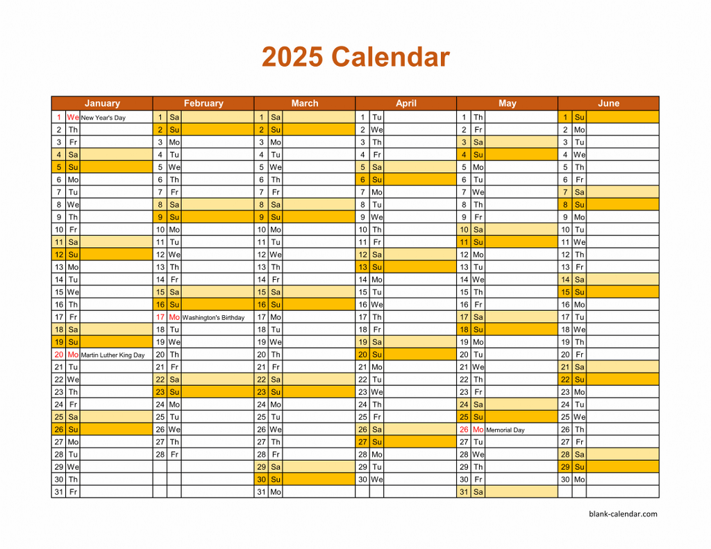 2025 One Page Calendar Free Printable