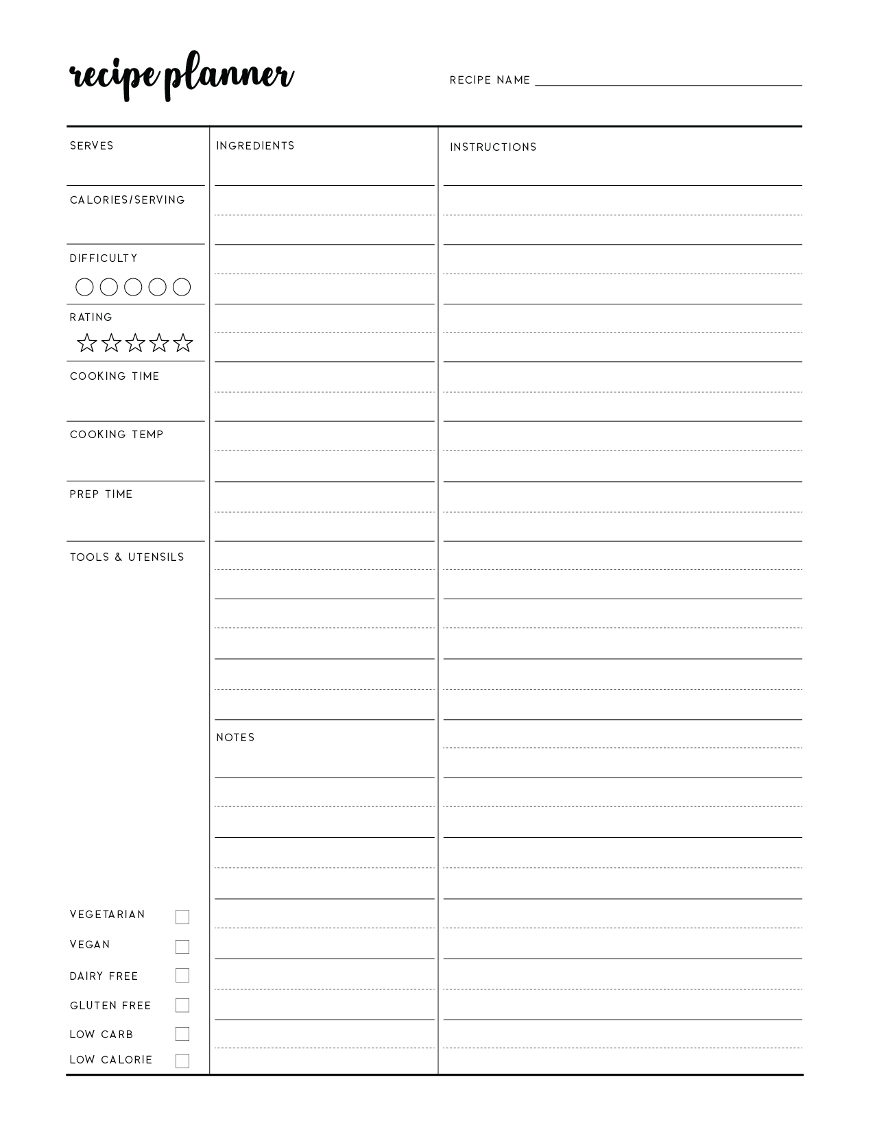 Printable Free Full Page Recipe Templates For Word