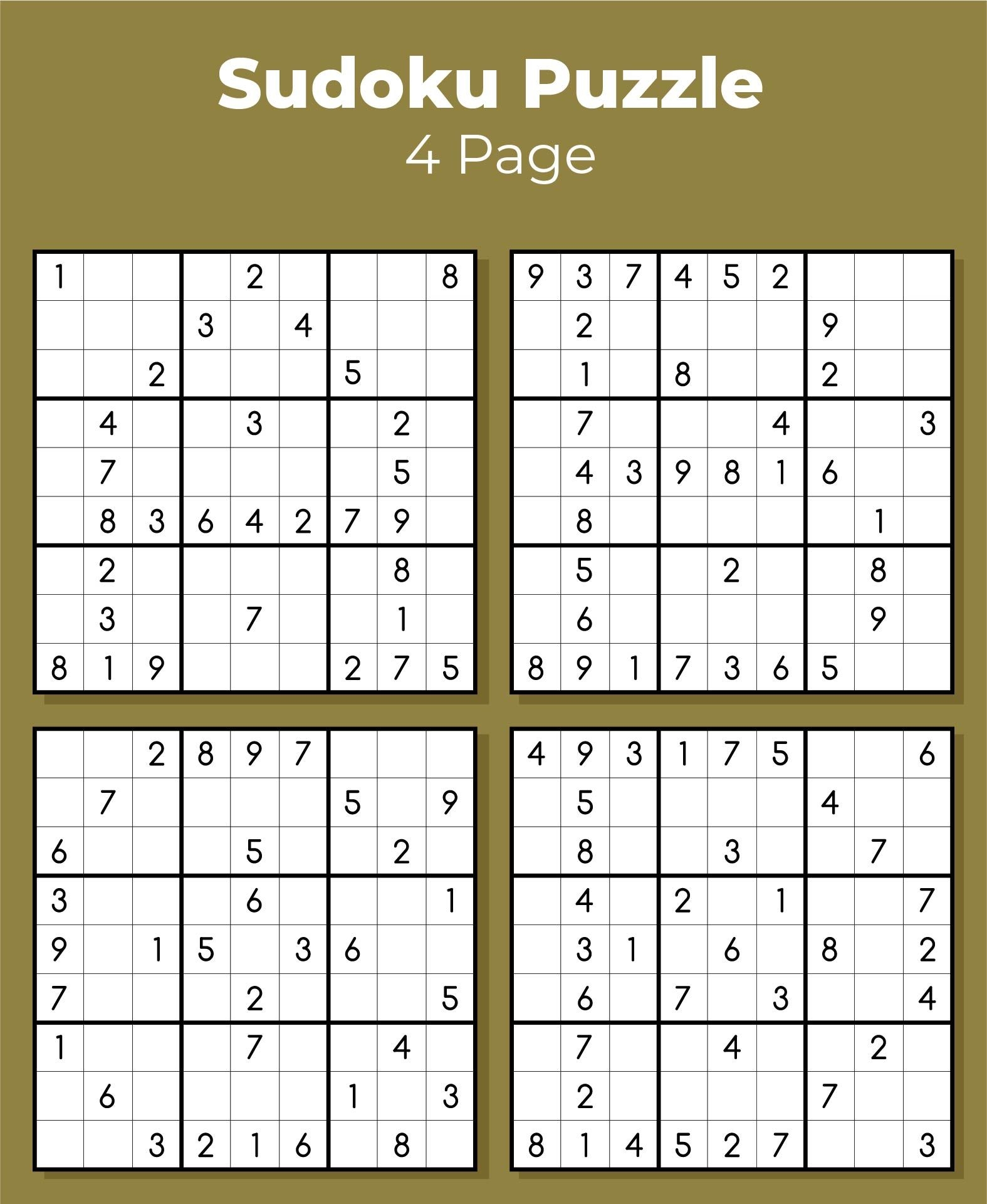 Free Printable Sudoku 4 Per Page Puzzles Worksheets Library