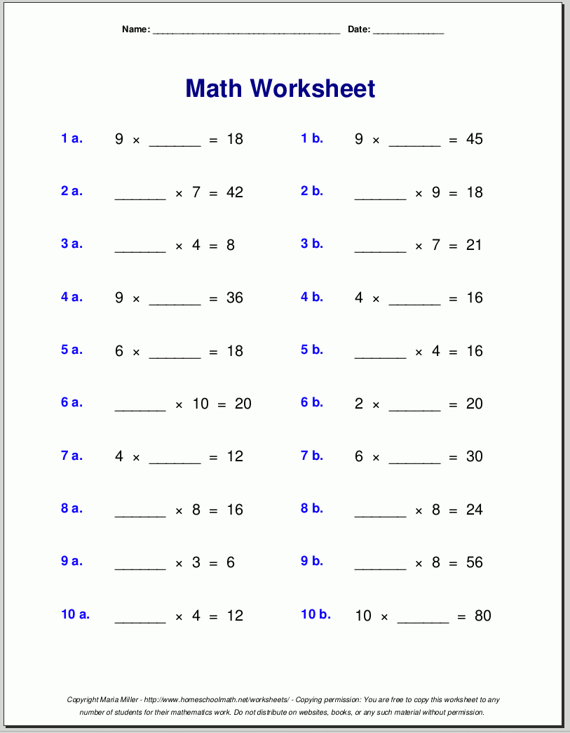 Printable Math Pages For 4Th Graders