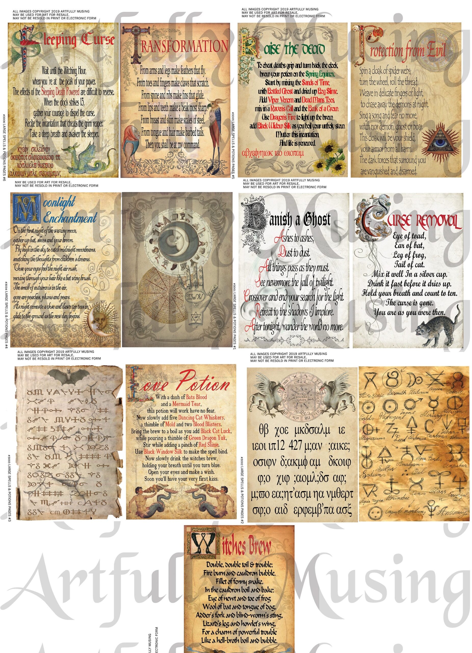 Large Magical Potion Spell Book Pages 1 7 Sheet Set Spells Potions Charms Halloween Collage Sheet Printable Instant Download 3004 Etsy New Zealand