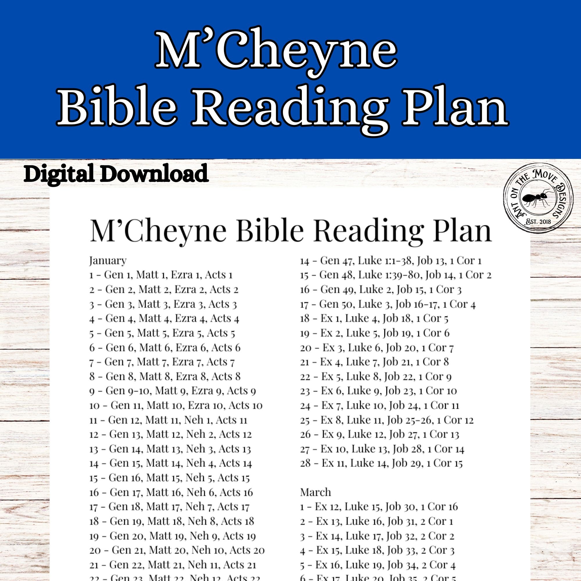 M cheyne Bible In A Year Reading Plan Printable Reading Plan PDF 2025 Bible Reading Plan Etsy