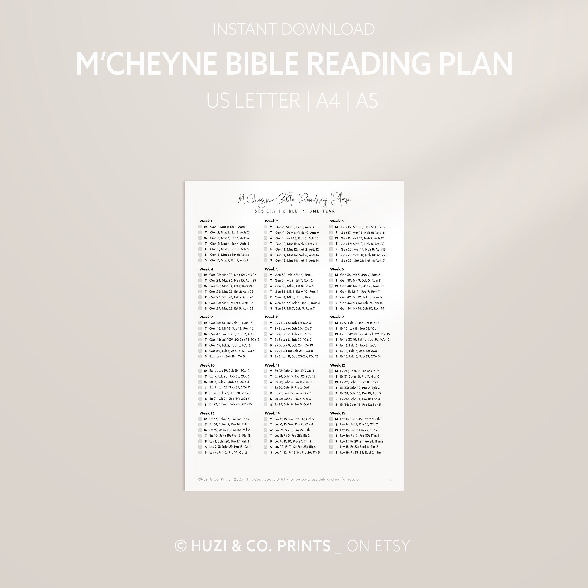 M cheyne Bible Reading Plan Bible Reading Plan Printable 1 Year Bible Plan Read The Bible In A Year Bible Tracker A4 A5 US Letter Etsy