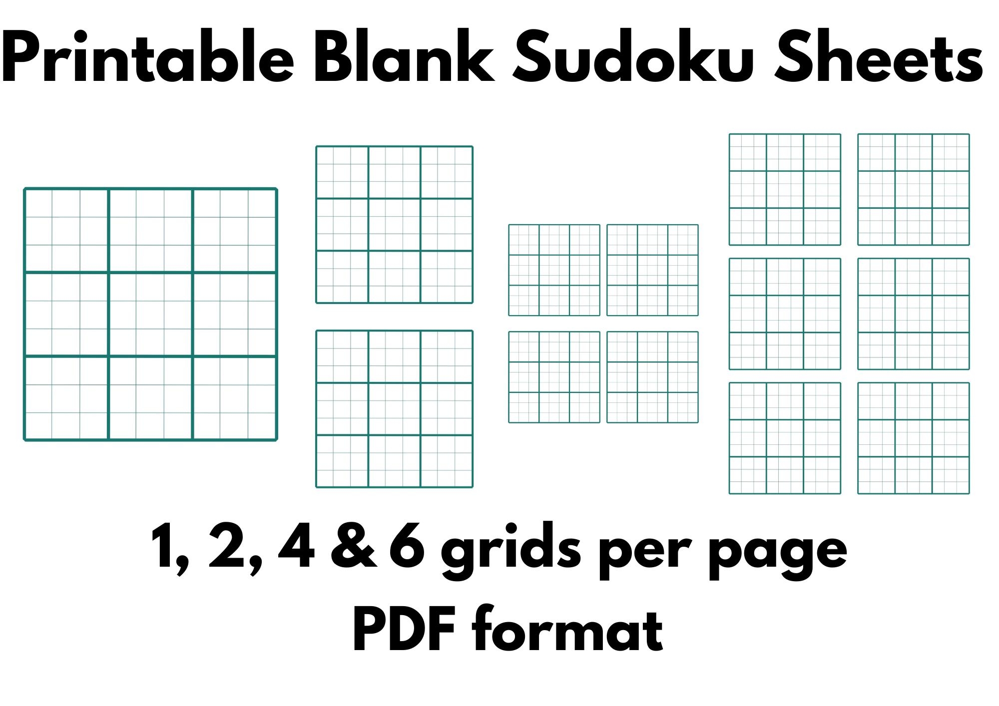 Printable Blank Sudoku Sheets 1 2 4 6 Grids A0 A1 A2 A3 A4 US Letter PDF Formats Etsy