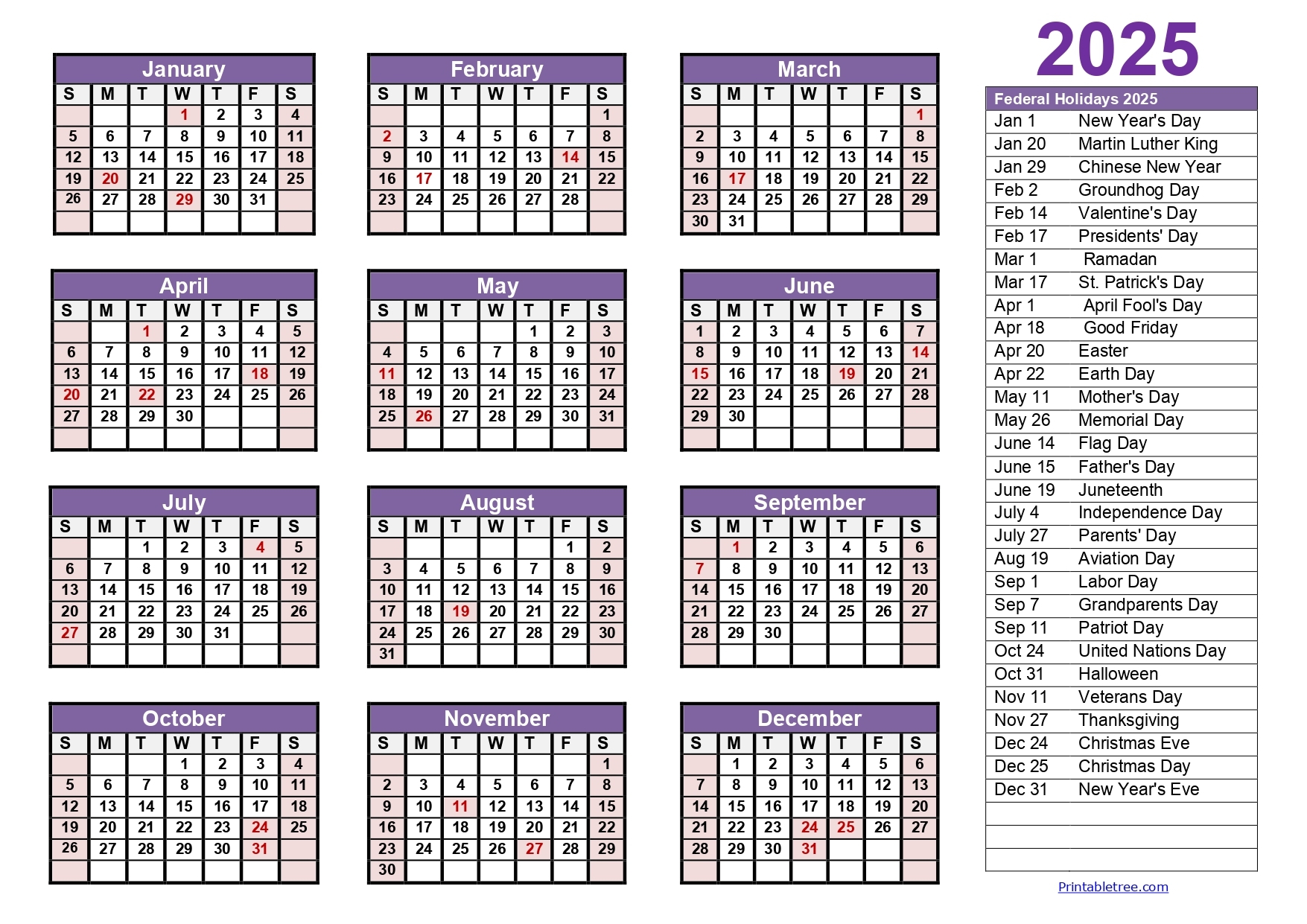 1 Page 2025 Printable Calendar