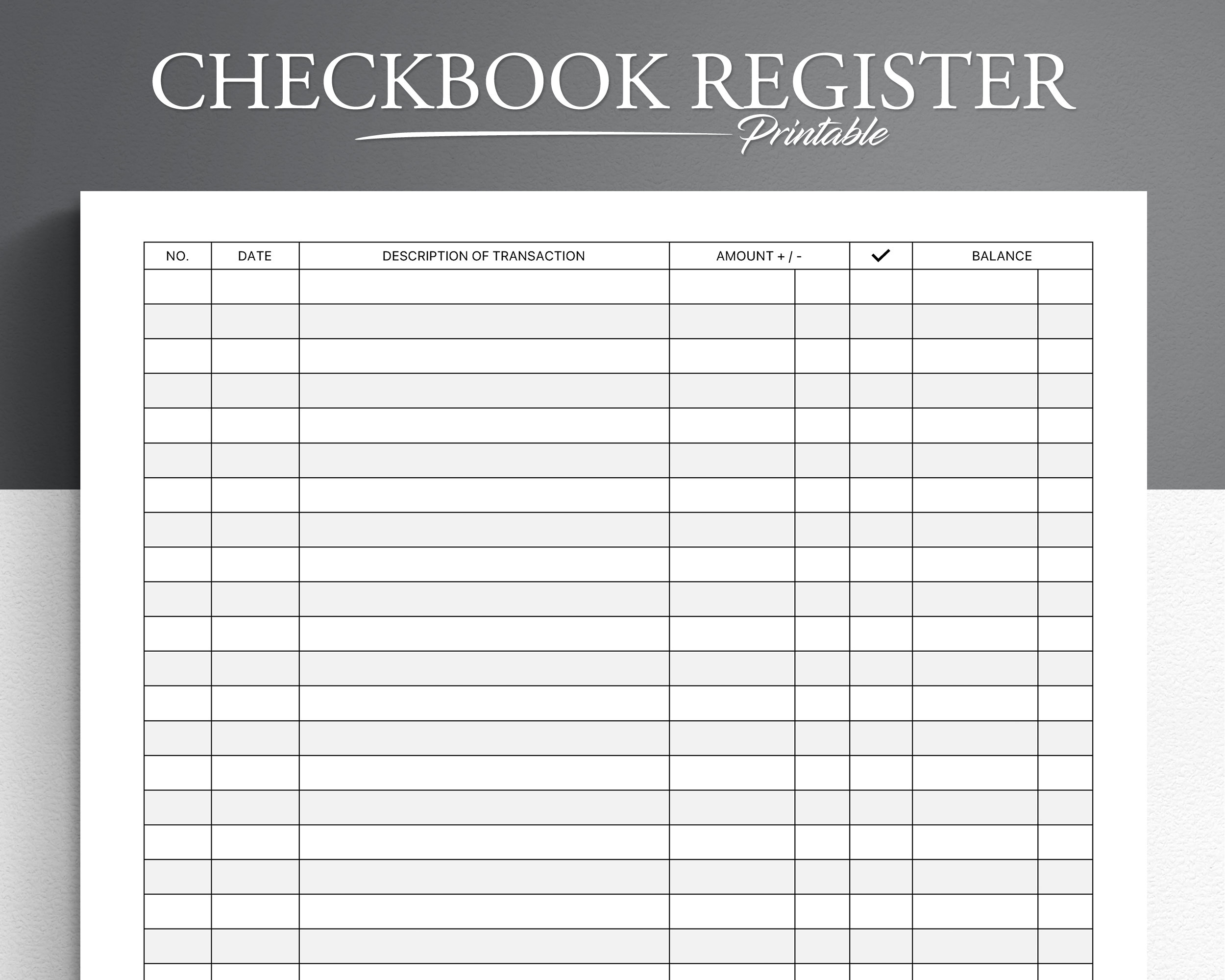 Printable Check Register Full Page
