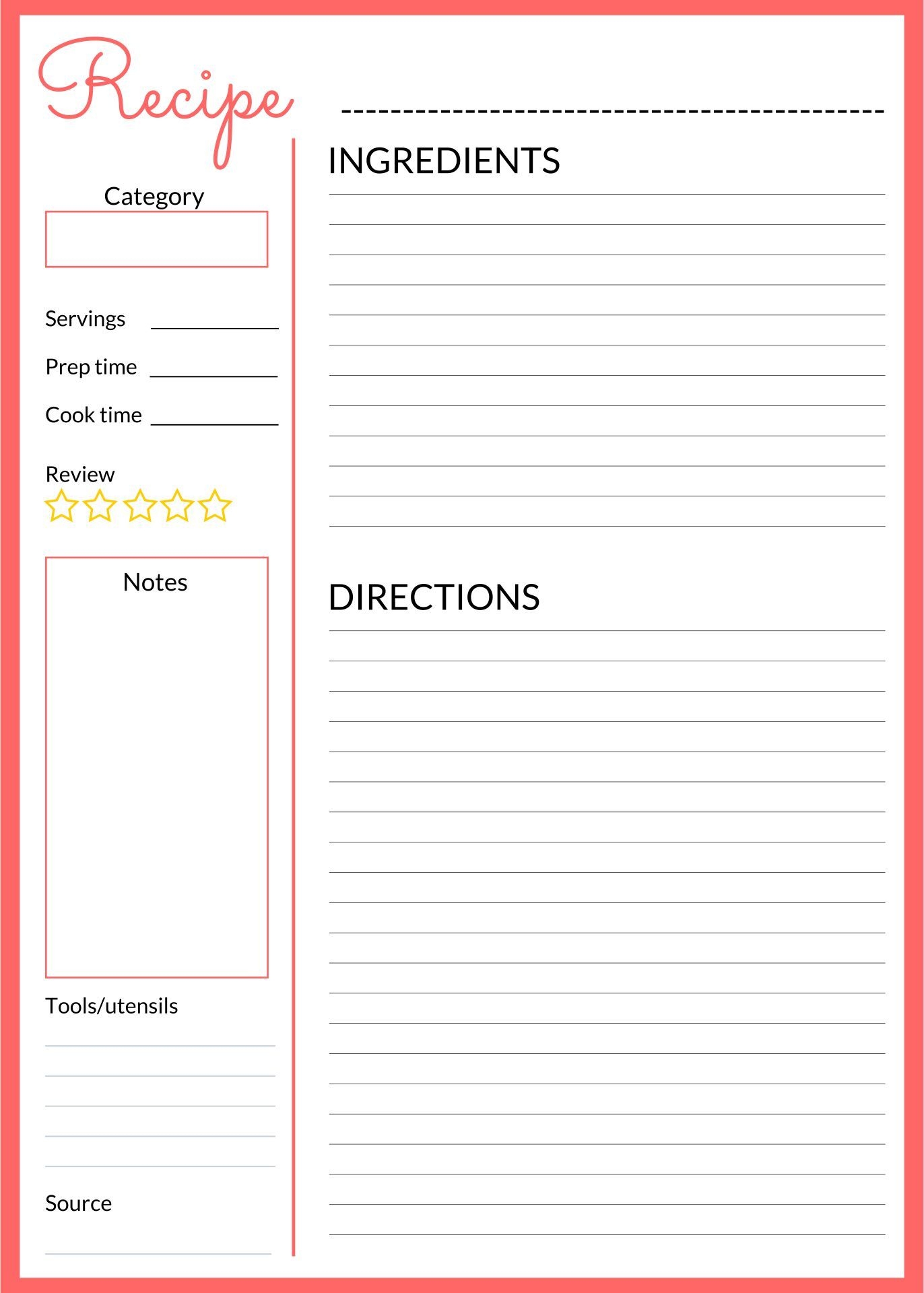Full Page Free Printable Recipe Pages